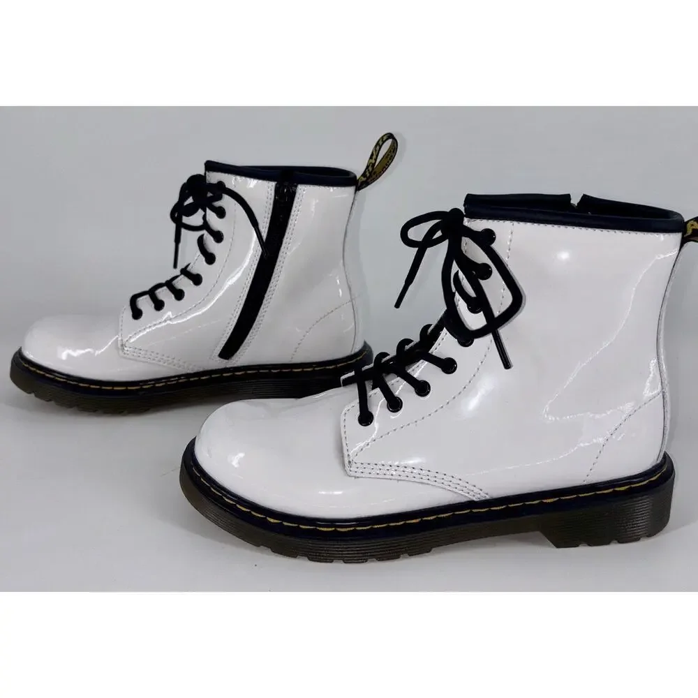 Dr Martens Doc 1460Y Youth Patent Leather Boots White US Big Girl 5‎ Grunge Boho